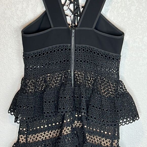 New Self-Portrait Lace Up Plunging V Ruffle Mini Dress Black Size 4 - Picture 8 of 16